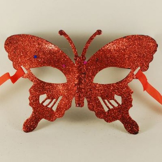 Kırmızı Renk Simli Yıldızlı Kelebek Maske