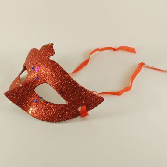 Kırmızı Renk Simli Yıldızlı Venedik Maske