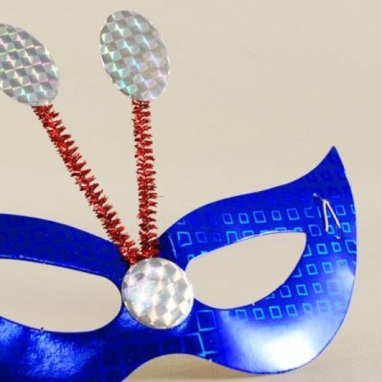 Mavi Renkli Antenli Parlak Karton Parti Maskesi