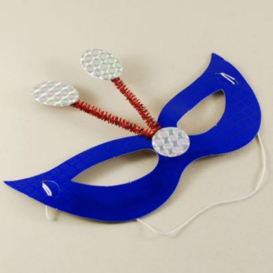 Mavi Renkli Antenli Parlak Karton Parti Maskesi