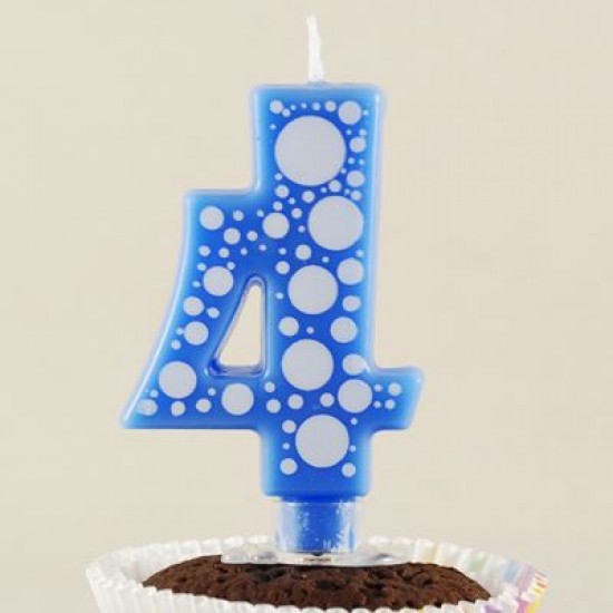 4 Rakamı Mavi Baloncuk Desenli Rakam Mum
