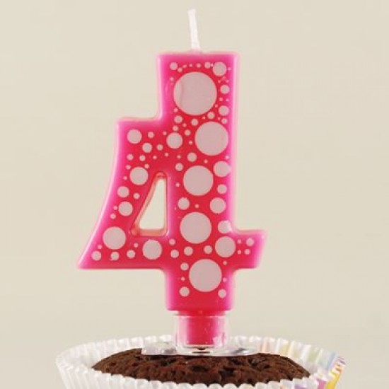 4 Rakamı Pembe Baloncuk Desenli Rakam Mum
