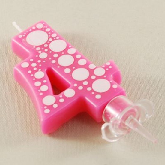 4 Rakamı Pembe Baloncuk Desenli Rakam Mum