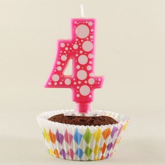 4 Rakamı Pembe Baloncuk Desenli Rakam Mum