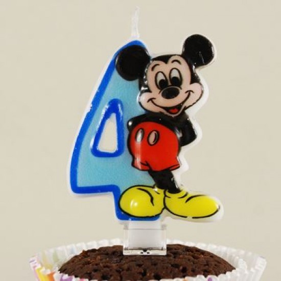 4 Rakamlı Mavi Üç Boyutlu Mickey Mouse Mumu