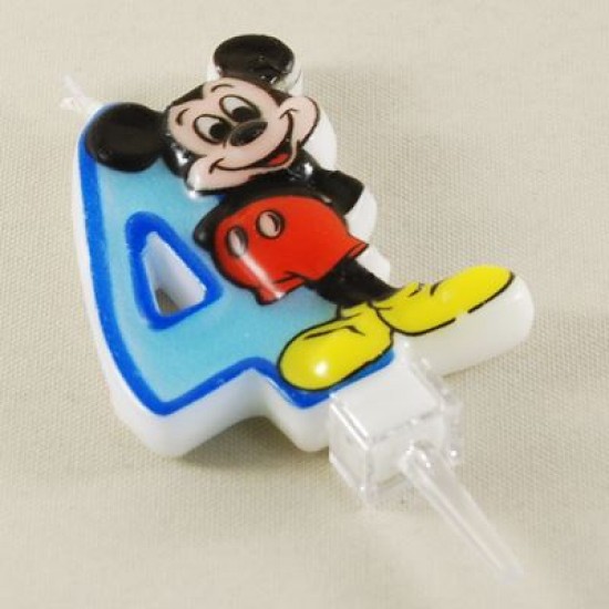 4 Rakamlı Mavi Üç Boyutlu Mickey Mouse Mumu