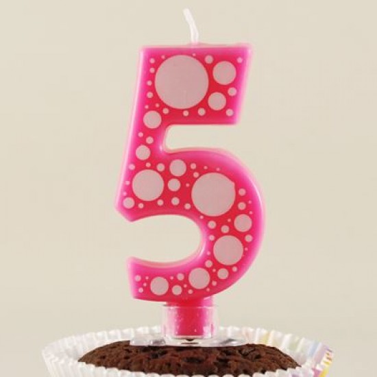 5 Rakamı Pembe Baloncuk Desenli Rakam Mum