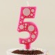 5 Rakamı Pembe Baloncuk Desenli Rakam Mum