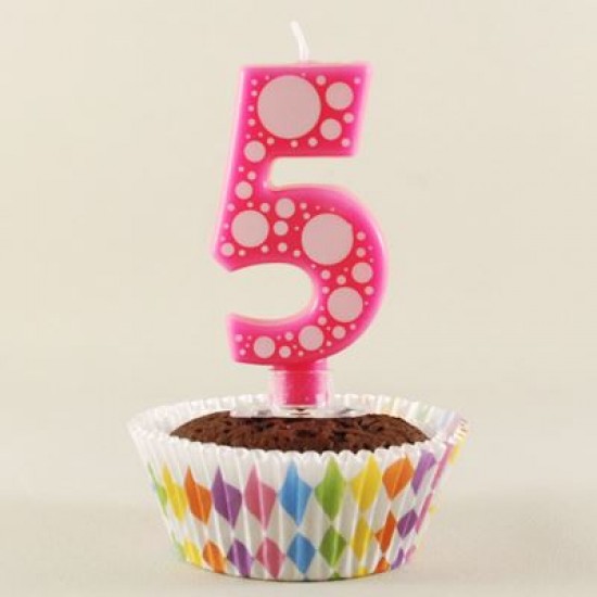 5 Rakamı Pembe Baloncuk Desenli Rakam Mum