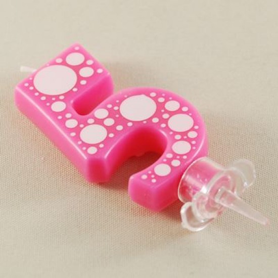 5 Rakamı Pembe Baloncuk Desenli Rakam Mum