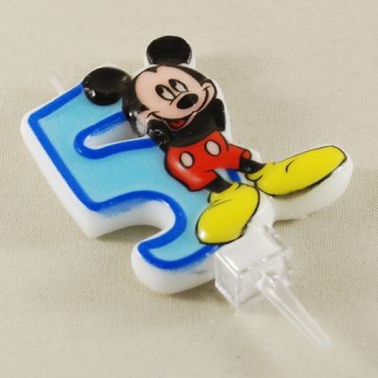 5 Rakamlı Mavi Üç Boyutlu Mickey Mouse Mumu