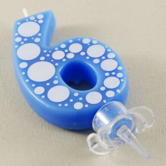 6 Rakamı Mavi Baloncuk Desenli Rakam Mum