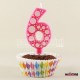 6 Rakamı Pembe Baloncuk Desenli Rakam Mum