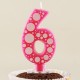 6 Rakamı Pembe Baloncuk Desenli Rakam Mum