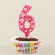 6 Rakamı Pembe Baloncuk Desenli Rakam Mum
