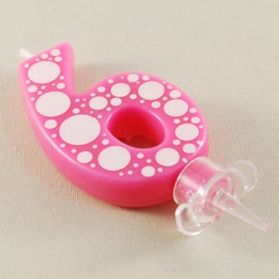 6 Rakamı Pembe Baloncuk Desenli Rakam Mum