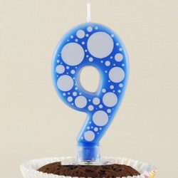 9 Rakamı Mavi Baloncuk Desenli Rakam Mum