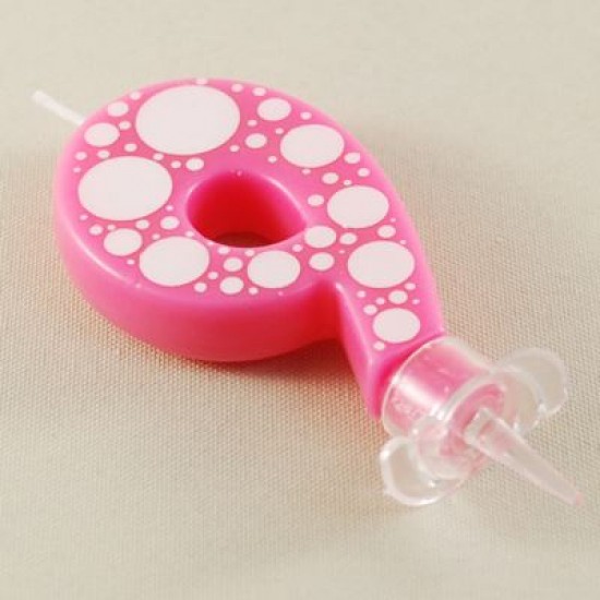 9 Rakamı Pembe Baloncuk Desenli Rakam Mum