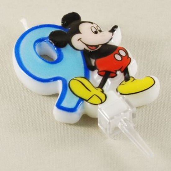 9 Rakamlı Mavi Üç Boyutlu Mickey Mouse Mumu