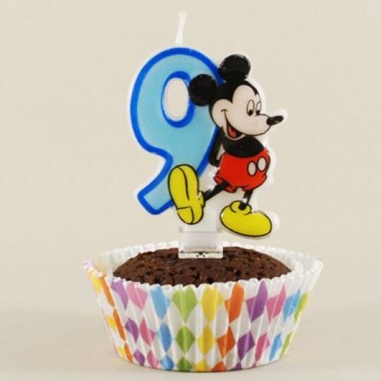 9 Rakamlı Mavi Üç Boyutlu Mickey Mouse Mumu