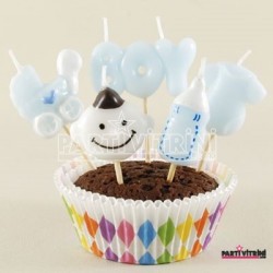 Boy Mavi Erkek Bebek Temalı Mum Kürdanlı 5 Adet