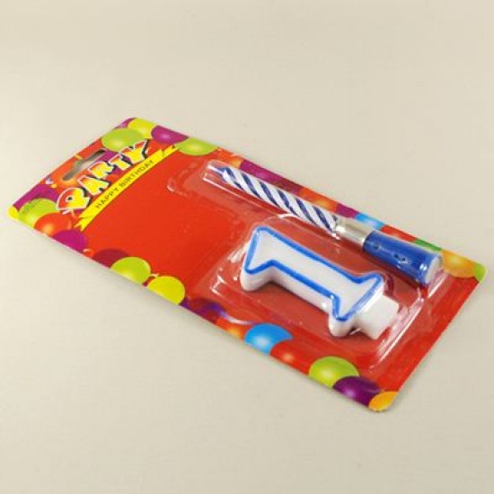 Müzikli Mum 1 Bir Rakamı Mavi Renkli