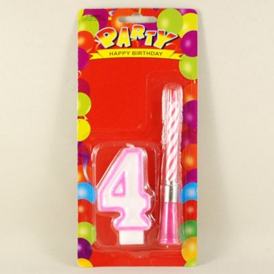Müzikli Mum 4 Dört Rakamı Pembe Renkli