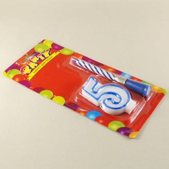 Müzikli Mum 5 Beş Rakamı Mavi Renkli