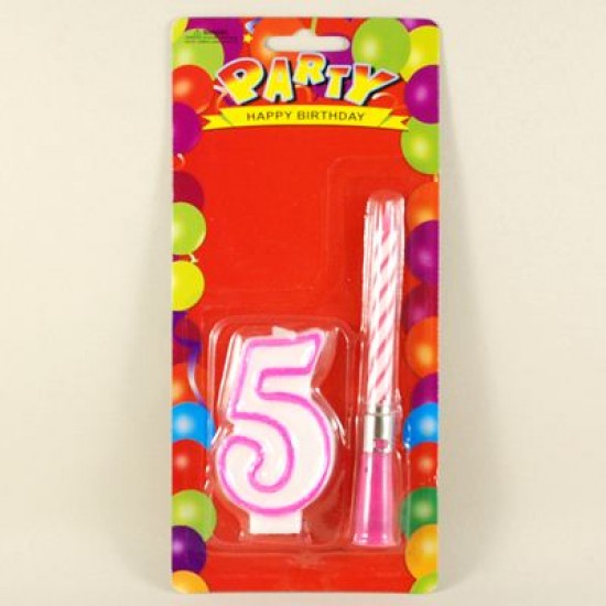 Müzikli Mum 5 Beş Rakamı Pembe Renkli