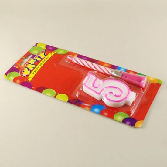 Müzikli Mum 5 Beş Rakamı Pembe Renkli