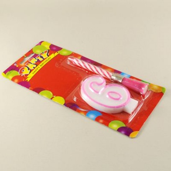 Müzikli Mum 6 Altı Rakamı Pembe Renkli