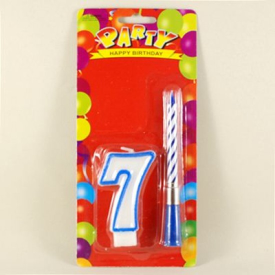 Müzikli Mum 7 Yedi Rakamı Mavi Renkli