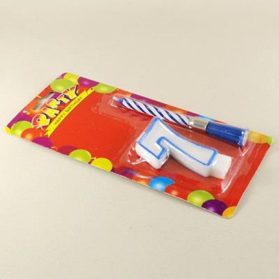 Müzikli Mum 7 Yedi Rakamı Mavi Renkli