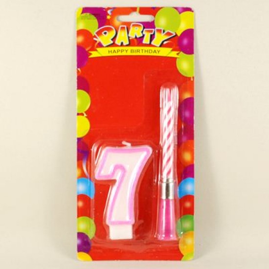 Müzikli Mum 7 Yedi Rakamı Pembe Renkli