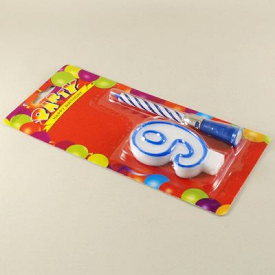 Müzikli Mum 9 Dokuz Rakamı Mavi Renkli