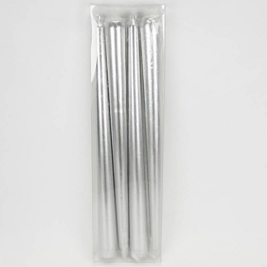 Gümüş Renk Şamdan Mumu 4 Adet 24 Cm