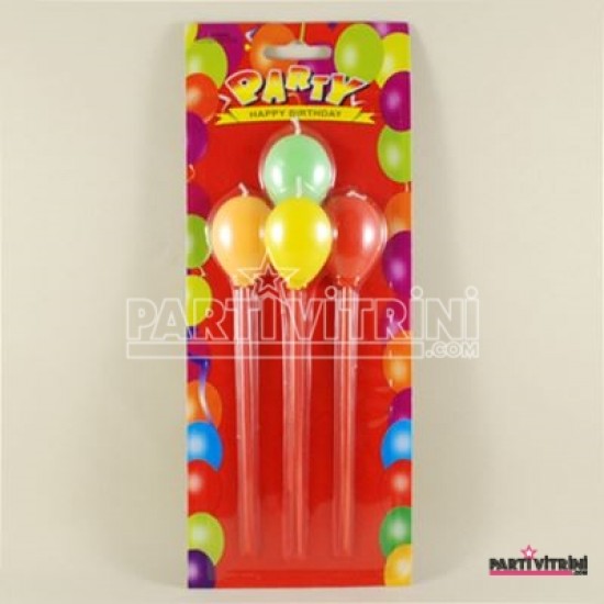 Balon Şeklinde 4 lü Renkli Uzun Mum Seti