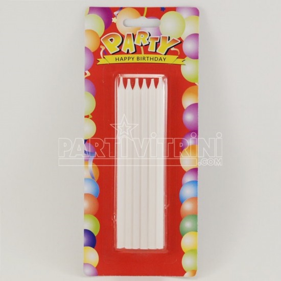 Beyaz Renk Uzun Mum Seti 12 Adet 12 Cm