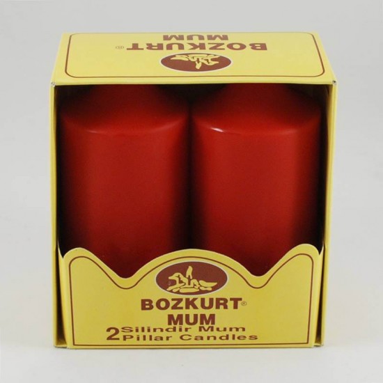 Kırmızı Renk Kütük Mum 12 Cm 2 Adet