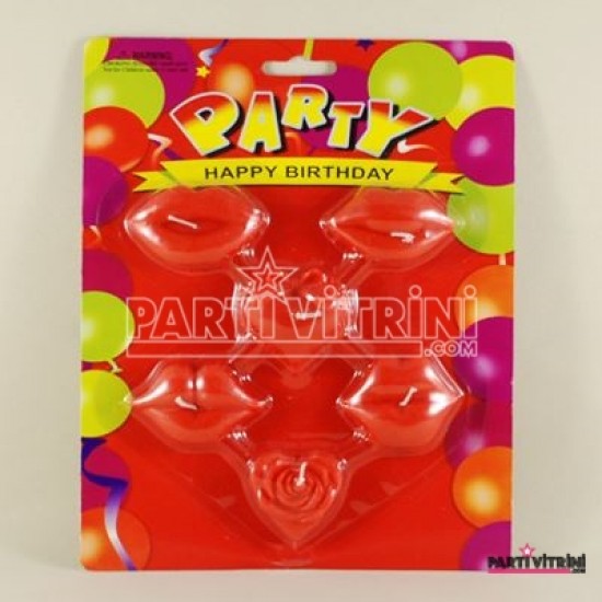 Dudak Ve Kalp Mum Seti Kırmızı 6 Adet