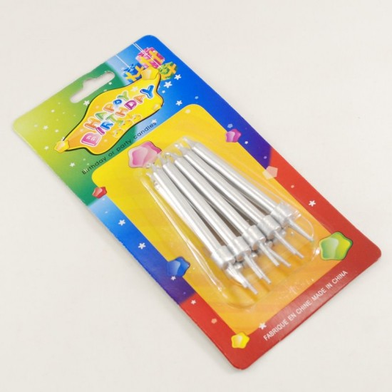 Gümüş Renk Kısa Parti Mum Seti 10 Adet 6 Cm