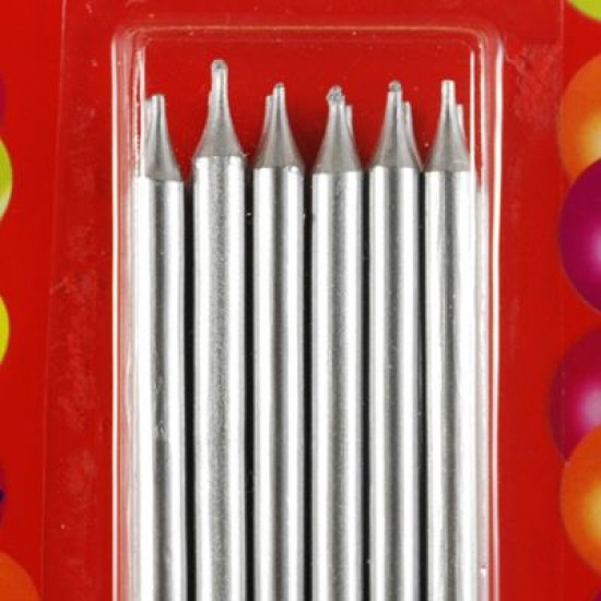 Gümüş Renk Uzun Mum Seti 12 Adet 12 Cm