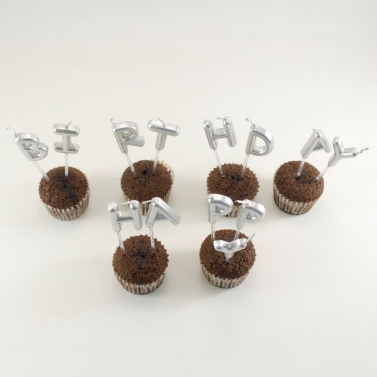 Happy Birthday Gümüş Renk Mum Seti