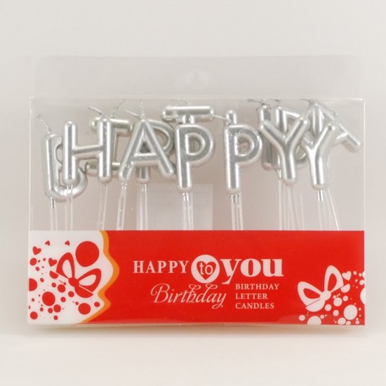 Happy Birthday Gümüş Renk Mum Seti