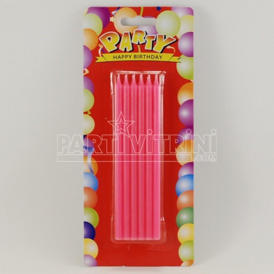 Pembe Uzun Mum Seti 12 Adet 12 Cm