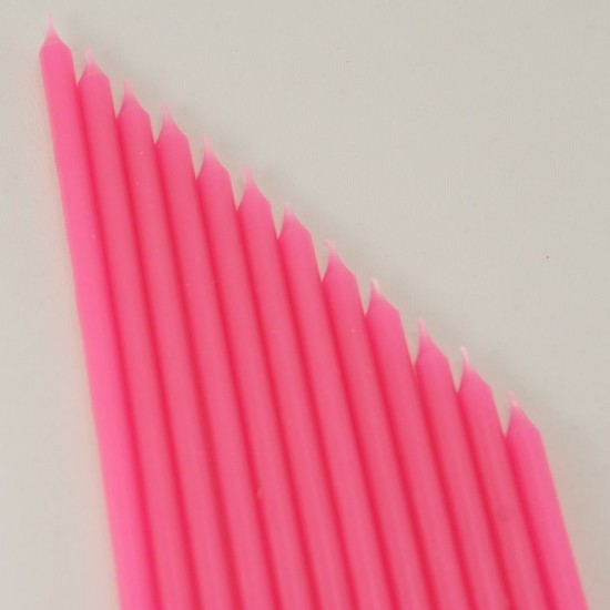 Pembe Uzun Mum Seti 12 Adet 12 Cm