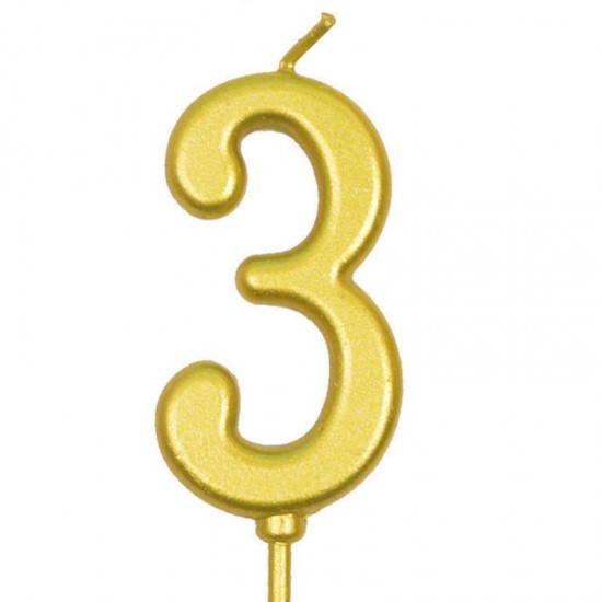 3 Üç Rakamlı Gold Mum7 Cm