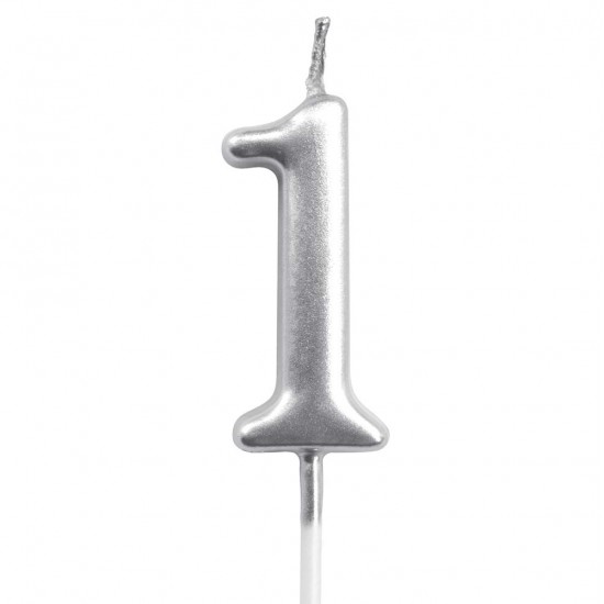 1 Bir Rakamlı Gümüş Mum7 Cm