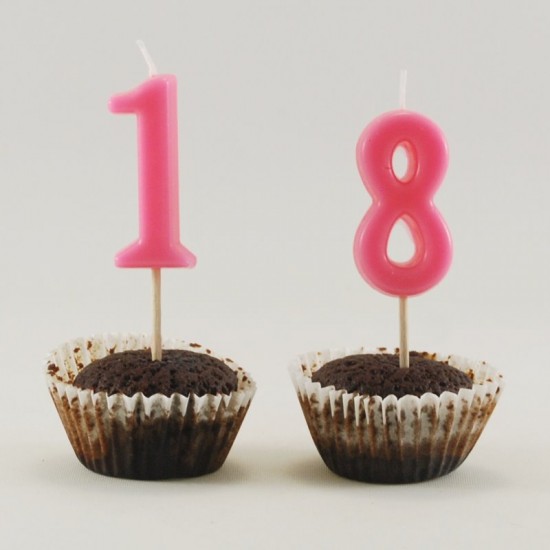 Rakam Mum Kürdana Takılı Pembe - Mavi Renkli 4.5 Cm