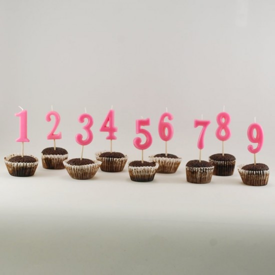 Rakam Mum Kürdana Takılı Pembe - Mavi Renkli 4.5 Cm